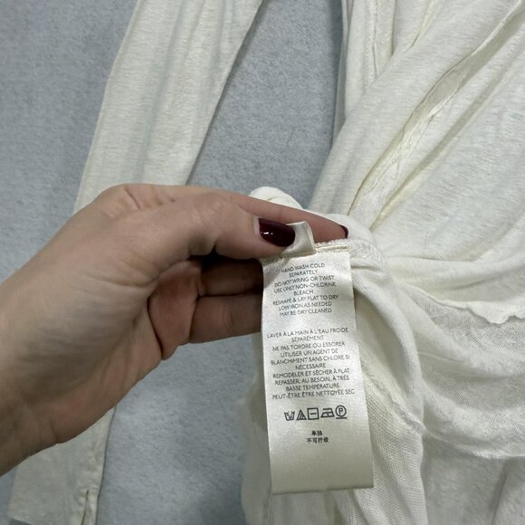 We The Free Shirt Womens Medium White Asymmetrical Linen Blend Boho Long Sleeve - Picture 10 of 12